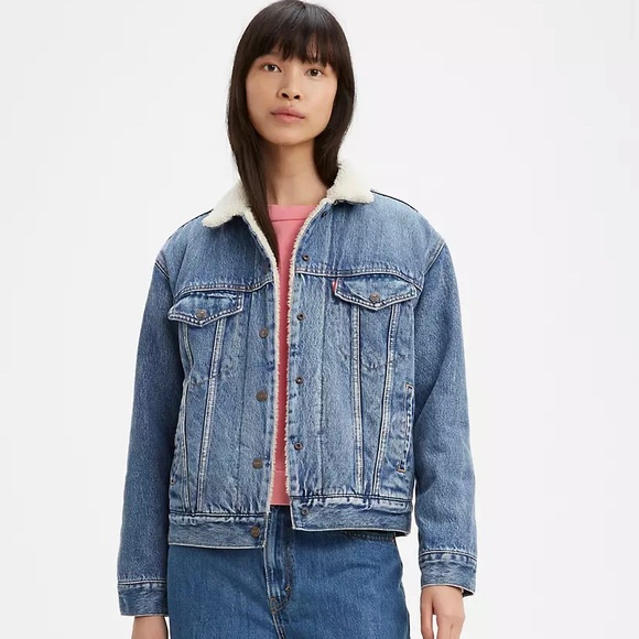 Levi’s Ex-Boyfriend Sherpa Trucker Denim Jacket /L - Picture 1 of 6